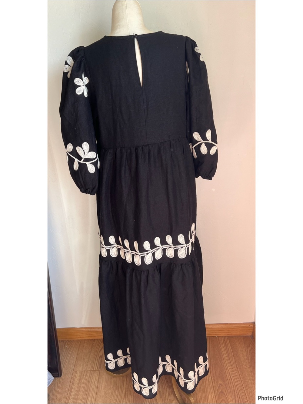 Caroline Constas Black Embroidered Puff Sleeve Maxi Dress Size 8 - Picture 3 of 3